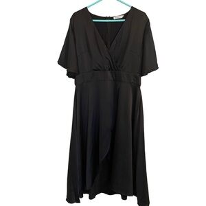 FREEDOMSILK 100% pure silk ruffle wrap black dress size large